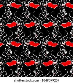 Abstract One Line Drawing Woman Sketch Repeating Vector Pattern Isolated Background