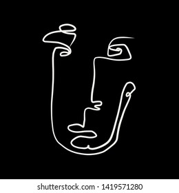 Abstract one line face, black and white simple hand drawn, continuous linear contemporary art 