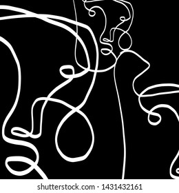 abstract one line face contemporary composition, black and white simple textures with modern portrait human, surreal minimalistic outline person