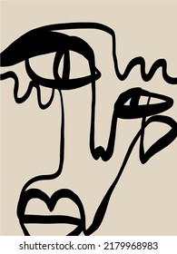 Abstract one line face. Contemporary drawing in modern cubism style. Decor Printable Art, Abstract Art Prints, Modern Wall Art, House Warming Gift. 