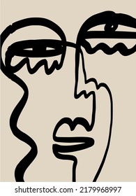 Resumen de una línea. Dibujo contemporáneo al estilo cubista moderno. Decoración De Arte Imprimible, Pinturas De Arte Abstracto, Muros Modernos, Regalo De Calentamiento De Casa. 