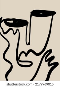 Resumen de una línea. Dibujo contemporáneo al estilo cubista moderno. Decoración De Arte Imprimible, Pinturas De Arte Abstracto, Muros Modernos, Regalo De Calentamiento De Casa. 