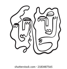 Abstract one line face. Contemporary drawing in modern cubism style. Decor Printable Art, Abstract Art Prints, Modern Wall Art, House Warming Gift. 