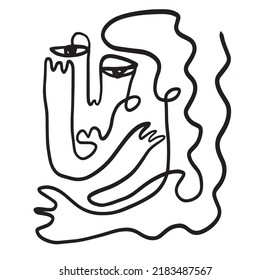 Abstract one line face. Contemporary drawing in modern cubism style. Decor Printable Art, Abstract Art Prints, Modern Wall Art, House Warming Gift. 