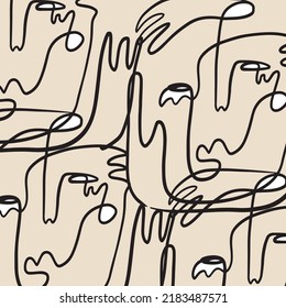 Abstract one line face. Contemporary drawing in modern cubism style. Decor Printable Art, Abstract Art Prints, Modern Wall Art, House Warming Gift. 