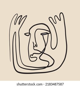 Abstract one line face. Contemporary drawing in modern cubism style. Decor Printable Art, Abstract Art Prints, Modern Wall Art, House Warming Gift. 