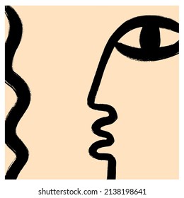 Abstraktes Einzeilenbild. Zeichnung des Kubismus. Dekor Druckkunst, abstrakte Kunstdrucke, moderne Wandkunst, Hauswärme Geschenk.