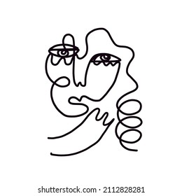 Abstract one line face. Minimalism. Cubism monochrome contemporary art. 