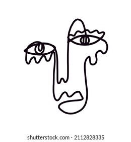 Abstract one line face. Minimalism. Cubism monochrome contemporary art. 