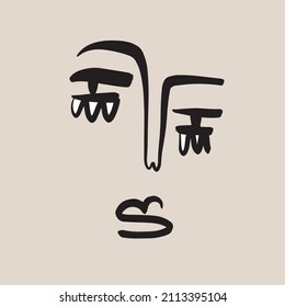 Abstract one line face. Minimalism. Cubism monochrome contemporary art. 