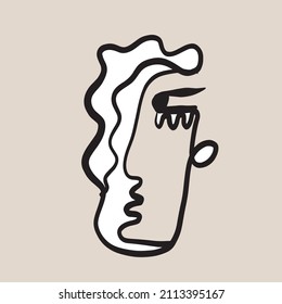 Abstract one line face. Minimalism. Cubism monochrome contemporary art. 