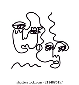 Abstract one line face. Minimalism. Cubism monochrome contemporary art. 