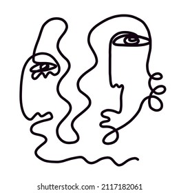 Abstract one line face. Minimalism. Cubism monochrome contemporary art. 