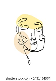 Abstract one line face portrait in modern contemporary trendy style, female outline, graphic simple icon, surrealistic stylized image. Creative aesthetic vector illustration. 