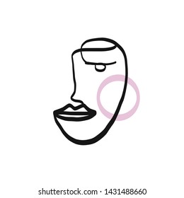 Abstract one line face portrait in modern contemporary trendy style, female outline, graphic simple icon, surrealistic stylized image. Creative aesthetic vector illustration. 