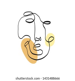 Abstract one line face portrait in modern contemporary trendy style, female outline, graphic simple icon, surrealistic stylized image. Creative aesthetic vector illustration. 