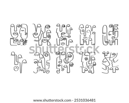 Abstract One Line face Set