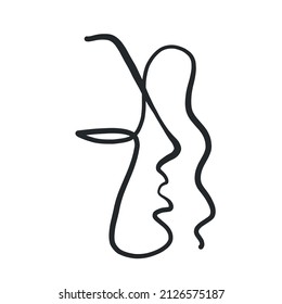 Abstract one line face. Trendy minimalism art. Contemporary drawing. Linear portrait style. Simple face. Logo design. Print for clothes, poster. 