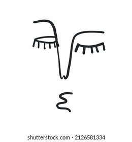Abstract one line face. Trendy minimalism art. Contemporary drawing. Linear portrait style. Simple face. Logo design. Print for clothes, poster. 