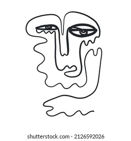 Abstract one line face. Trendy minimalism art. Contemporary drawing. Linear portrait style. Simple face. Logo design. Print for clothes, poster. 