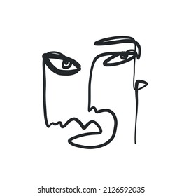 Abstract one line face. Trendy minimalism art. Contemporary drawing. Linear portrait style. Simple face. Logo design. Print for clothes, poster. 