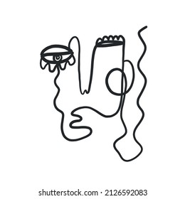 Abstract one line face. Trendy minimalism art. Contemporary drawing. Linear portrait style. Simple face. Logo design. Print for clothes, poster. 