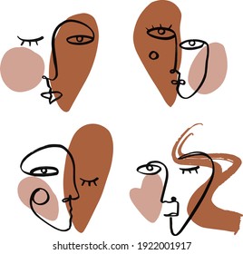 Abstract one line faces with abstrcat pastel background