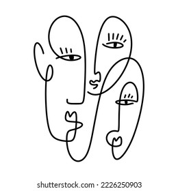 Abstract one line faces illustration in trendy minimalism style on white background. Contemporary female silhouettes.