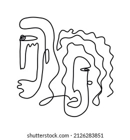 Abstract One line faces. Trendy design for poster, flyer, print, card. t-shirt. Minimalism and simple. Linear face. 