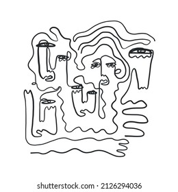 Abstract one line faces. Trendy design. 