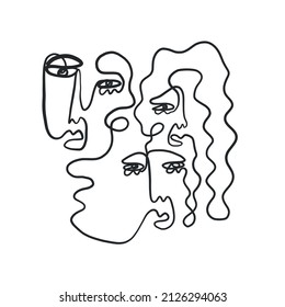 Abstract one line faces. Trendy design. 