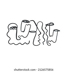 Abstract one line faces Trendy minimalism art. Contemporary drawing. Linear portrait style. Simple face. Logo design. Print for clothes, poster. 