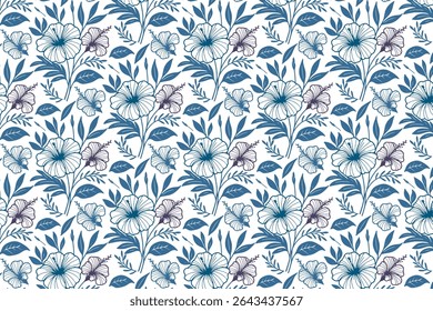 abstract one line floral sketch with delicate flower outlines and leaf motifs for bedsheet cover textile print and home fashion design

