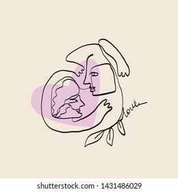 Abstract one line lovers, man and woman stylized portrait in minimalistic simple graphic style. Coupe persons and icon of a heart. Aesthetic trendy design for Valentine's Day, weddings