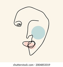 Abstract one line surreal face portrait. Vector illustration. Simple human head sketch. Digitally created drawing in minimalist style. 