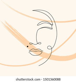 Abstract one line woman portrait. Hand drawn female face design contemporary style for poster, card, fashion design, logo. Vector illustration