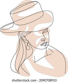 Abstract one single line minimalist drawing of a beautiful woman, vector illustration. Print for fashion, t-shirt, logo, salon logo concept. Modern continuous line draw graphic design
