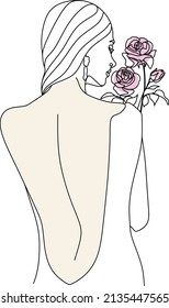 Abstrakt eine einzige Linie minimalistische Zeichnung einer schönen Frau, Vektorgrafik. Print für Mode, T-Shirt, Logo, Salon Logo Konzept. Modernes, kontinuierliches Zeichendesign