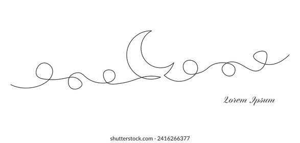 abstract one stroke continuous line, crescent moon texture background, simple line doodle, retro styled concept