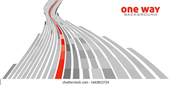 Abstract one way concept with red guide line among gray ones on white background. Vector graphics