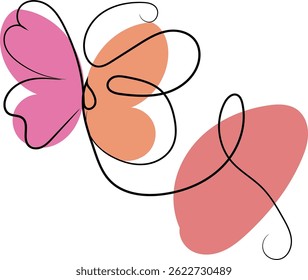 Abstract one-line art butterfly with pastel colors