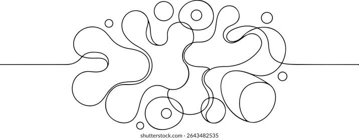 Abstract one-line drawing featuring organic curves and circular shapes.
