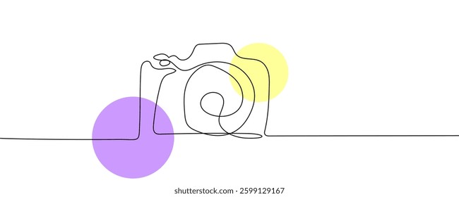 Abstract one-line drawing of a photo camera, a stylish representation of photography, ideal for digital artwork, icons, and creative branding