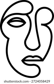 Cara Abstractas de una línea que combina ojos, nariz y labios, que representa la creatividad, la identidad, la emoción y la expresión artística moderna.
