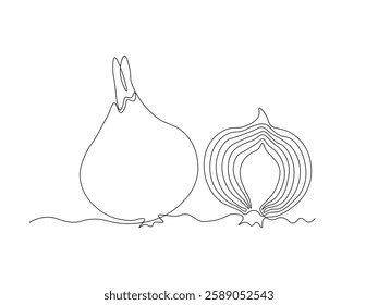 Abstract onion and half, continuous single one line art hand drawing sketch logo