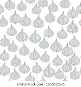 Abstract onion seamless pattern. Hand drawn onion bulb vegetable wallpaper. Organic texture. Design for fabric, textile print, wrapping paper, kitchen textiles. Modern vector illustration