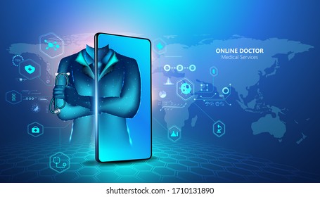 Abstract Online Doctor & Medical Services Concept The Current Health Care Industry That Has Access To The Internet And The Online World Helping People Gain Access To Treatment. Online.
