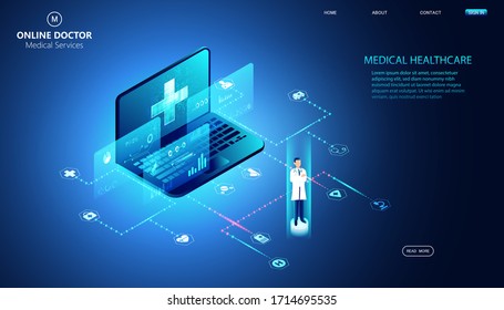 Abstract Online Doctor & Medical Services Concept The Current Health Care Industry That Has Access To The Internet And The Online World Helping People Gain Access To Treatment. Online.