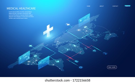 Abstract Online health & Medical Services concept Linking health information around the world To research and find ways to develop health innovations In the treatment of diseases, drugs, vaccines.