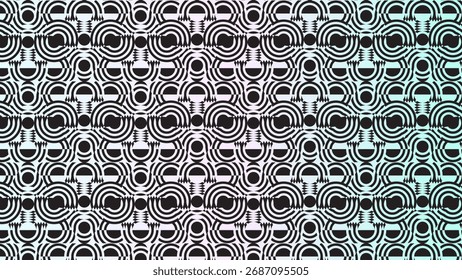 Abstract op art background featuring a hypnotic arrangement of black and white circular and semicircular shapes, creating a dynamic optical illusion. Perfect for modern designs.